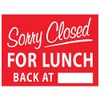 Sorry Closed For Lunch Back At Sign Metal Tin Sign