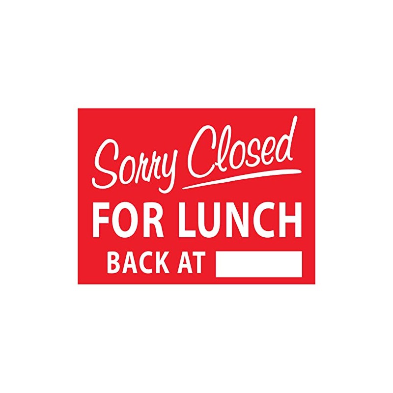 Sorry Closed For Lunch Back At Sign Metal Tin Sign