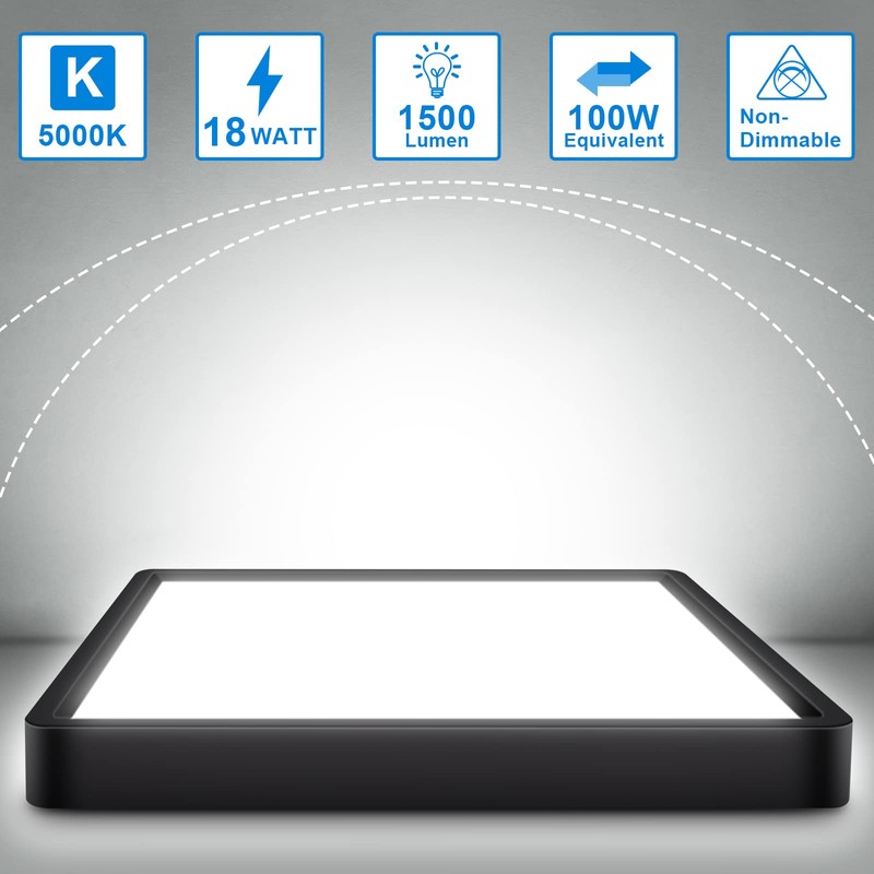 Defurhome LED Ceiling Light,18W 1500LM,100W Equivalent,5000K Daylight White,Waterproof IP54,Flush Mount,