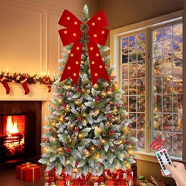 2 Pack 24'' x 14'' Prelit Large Christmas Bows Decorations with 20 Lights & Timer Remote, 8 Modes Battery Operated Red Velvet Xmas Bows for Wreaths Garland Christmas Tree Topper Outdoor Indoor Home