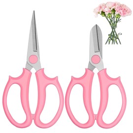 Oviovky 2Pcs Garden Scissors, Stainless Steel Pruning Shears with Pointed & Round Blades, Professional Comfortable Grip Handle Garden Shears for Flower, Fruit Tree Picking & Trimming (Pink)
