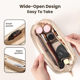 Omnpak Makeup Bag， Small Makeup Bag,Cosmetic Bag，Life Makeup Bags for Women Cotton Cosmetic Bag Organiser with Handle,Beige