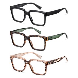 Ricafirla Oversized Reading Glasses For Women Readers Oprah Style Blue Light Blocking Computer Cheaters Designer Ladies Square Large Frame Stylish Fashion Funky Cute Trendy Big Head Thick 3 Pack 3.00