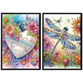 DCIDBEI A5 Diamond Painting Notebook Set of 2 Heart Dragonfly Blank Diamond Painting Notebooks Sketchbook A5 Blank Diamond Painting Notebook Diamond Painting Diary for Adults Heart Dragonfly