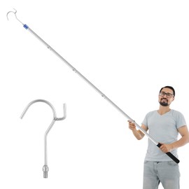Clothes Hook Pole, Clothes Hanger Reaching Hook - Extendable 35" to 78" Stainless Steel Pole with Sponge Handle, Ideal for Hanging Clothes, Lights & Plants