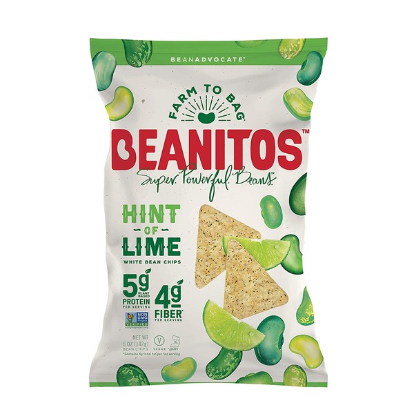 Beanitos Hint of Lime Bean Chips with Sea Salt, Plant Based Protein, Gluten Free, Non-GMO, Vegan, Corn Free Tortilla Chip Snack, 5 Ounce, Pack of 6