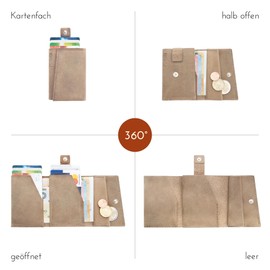 THEWO Slim Wallet Max für Männer & Frauen aus Leder, kleine Geldbörse für viele Scheine, Karten & Münzen, Mini Portemonnaie, kleiner Geldbeutel (new antik | hellbraun antik)