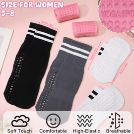 Zuimei 4 Pairs Yoga Grip Socks Women, Womens Long Pilates Socks, Non Slip Pilates Sock for Yoga, Barre, Dance, Ballet, Fitness, Stripe
