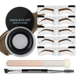 Anglicolor Eyebrow tint,Eyebrow Stamp Kit and Eyebrow Stencil Set,Waterproof Eyebrow Pomade,Long Lasting Brow pomade With Double ended Eyebrow Brush and Sponge Applicator(03 SOFT BROWN Set)