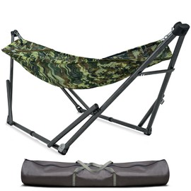 Tranquillo Uniki 550 lbs Capacity Hammock 3-Year Warranty 30s Folding Camping Hammock with Stand, Portable Hammock for Indoor Outdoor, Instant Setup No Screws Needed, Camo