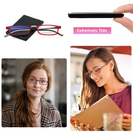 SKYOAK Evolved Folding Reading Glasses For Women Men Blue Light Blocking Anti UV Eyestrain Foldable Portable Compact Readers with Flat Hard Case Pocket Computer glasses, 2.25 RED
