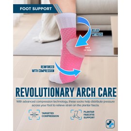 Doctor's Select Plantar Fasciitis Socks - 2 Pairs | Foot Compression Socks for Plantar Fasciitis | Crew Compression Socks for Women | Arch Support Socks for Plantar Fasciitis Women | White w/Colors