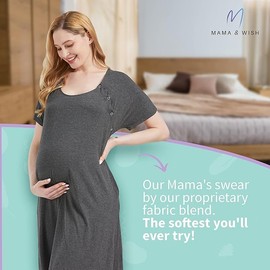 Mama & Wish Labor and Delivery Gown 3 in 1 Labor, Delivery and Nursing Gown for Hospital Made with Ultra-Soft Fabric for Ultimate Comfort Gray (Medium)