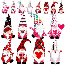 Blulu 40 Pieces Valentine's Day Wooden Gnome Ornaments Valentine Gnome Ornament Elf Scandinavian Gnome Wooden Decorations Wooden Hanging Gnome for Love Tree Valentine's Day Wedding Decoration