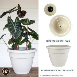 The HC Companies 8 Inch Caribbean Planter - Lightweight Indoor Outdoor Plastic Plant Pot for Herbs and Flowers, Cottage Stone