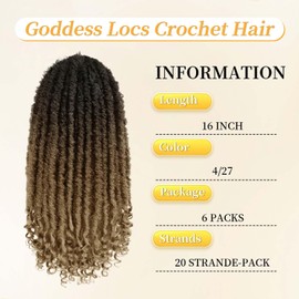6 Packs Goddess Locs Crochet Hair, 20 Inch Straight Faux Locs Crochet Braids, Pre-Looped Curly Soft Synthetic Ombre Braiding Hair Extensions for Black Women(20 Inch, 6 Packs, 4/27#)