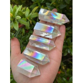 GAF TREASURES Premium Angel Aura Quartz Points, Crystal Plated Angel Aura Obelisk (1-2 oz)