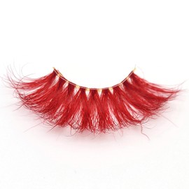 Super Long 27mm Colored Eyelashes 3D Real Mink Red Lashes Strips (M3D-460, 27mm, Round, 1 Pair Pack)