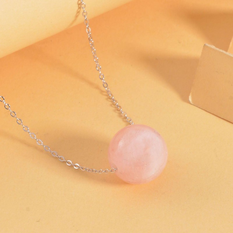 TJC Pink Morganite Bead Necklace for Women with Spring Ring