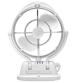 SEEKR Sirocco II™ Fan from by Caframo. 12V/24V Auto-Sensing DC, Omnidirectional Low-Power Draw Fan for Boats and RVs. Hardwire Installation Required. Made in Canada. White.