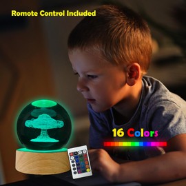 3D Mushroom Cloud Nuclear Blast Crystal Ball Night Lamp, Remote Control with 16 Colors Change, Gifts for Teen Boys and Girls(2.4 Inch)
