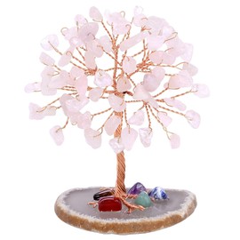 GEFIRE Tree of Life Crystal, 9-10 cm Pink Stone Money Tree Healing Crystals, Natural Crystal Stones for Gift Home Office Table Decoration Gift Ornament Sculpture (Pink Crystal)