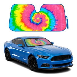 BDK Colorful Rainbow Tie Dye Windshield Sunshade for Cars - Multi-Colored Double Bubble Accordion Folding Sun Shade for Car Truck SUV – Car Sun Visor Protector to Keep Your Vehicle Cool - 58 x 27