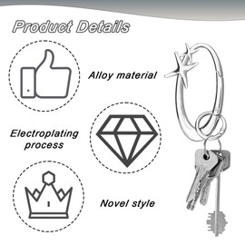 Y2K Cute Star Carabiner Keychain Cool Key Ring Extra-Large Shiny Chrome, Heavy Duty Carabiner, Karibiner Minimal Alloy Material Silver Cute for Car Keys Purse Handbag Backpack Bag Charms.