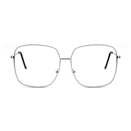 QxAiVMin Oversized Silver Square Metal Reading Glasses +2.5 Women Men, Lady Large Frame Eyeglasses, Blue Light Blocking Computer Readers