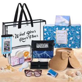 Beach Bag Travel Gifts for Women, 10 in 1 Beach Gifts Set for Beach Lovers, Vacation Travel Essentials Gift for Family Birthday Graduation Gift for Friends Mom Multipurpose Waterproof Travel Tote Bag