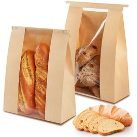 Ohuimrt 50 PCS Large Paper Bread Bags for Sourdough Bread, 13.7 x 8.2 x 3.5 Inches Bakery Bags with Window, Homemade Bread Loaf Bags with Tin Tie Tab Lock