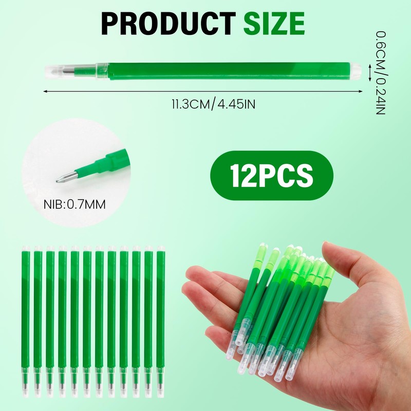Pack of 12 Erasable Refills Green 0.5mm High Quality Compatible