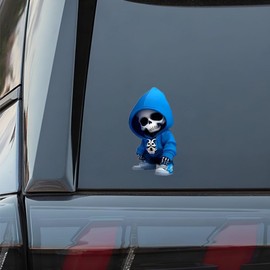 Skull Cartoon Vinyl Decal Stickers, Blue Hoodie Design, 2-Pack, Waterproof for Car Windows and Laptops#B103