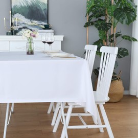 FOLINS&HOME White Rectangular Table Cloth in Heavy Duty and Water Resistant Polyester-Wrinkle Free Spillproof and Washable Tablecloths 60 x 102 inch-Table Cover for Indoor and Outdoor-Oblong/Rectangle