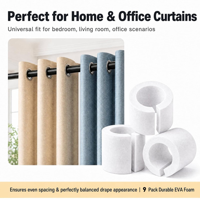 9 Pack Curtain Pleat Spacers, 50mm EVA Foam Rollers for