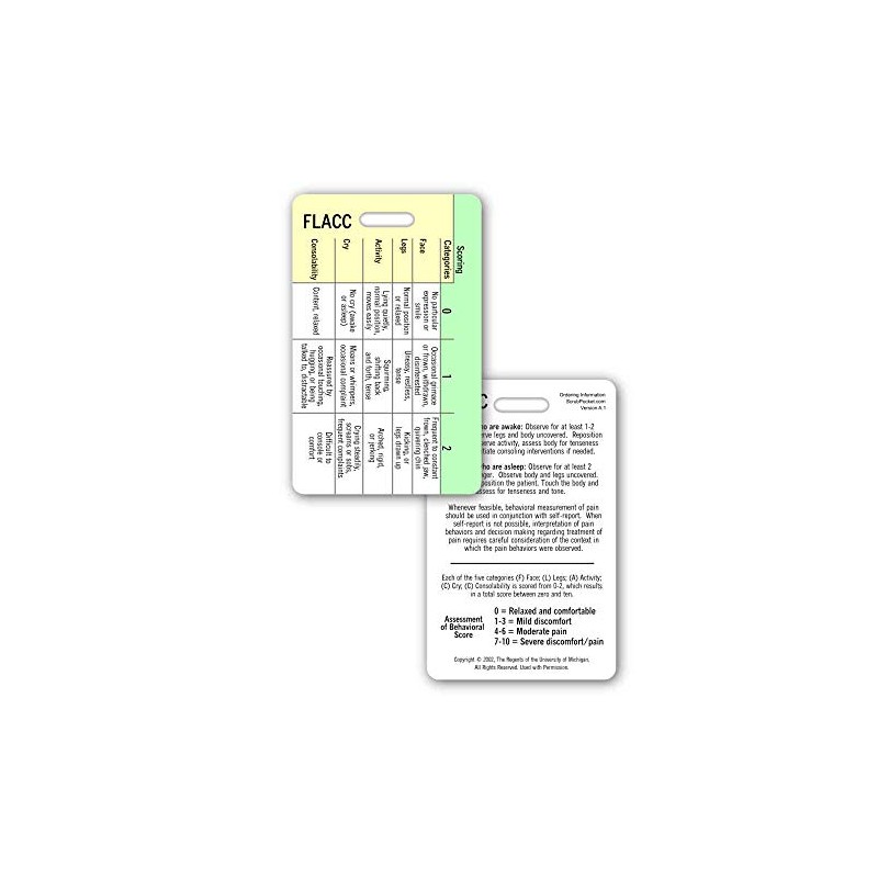 FLACC Pain Scale - Vertical Badge Reference Card (1 Card)