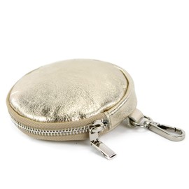 modamoda de P10 / P08 Women's Leather Suede Purse Coin Purse Bag Pendant Diameter 11.5 cm Handmade in Italy, Lightgold Metallic, XS