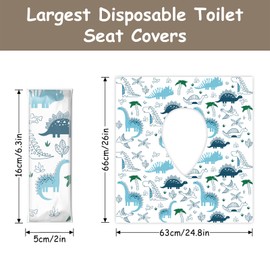 DEEKI 20 Pcs Toilet Seat Covers Disposable for Kids&Adults, Extra Large No-Slip Waterproof for Kids Toddler Potty Training, Portable Travel Essentials for Public Restrooms Toilets Airplane -Dinosaur