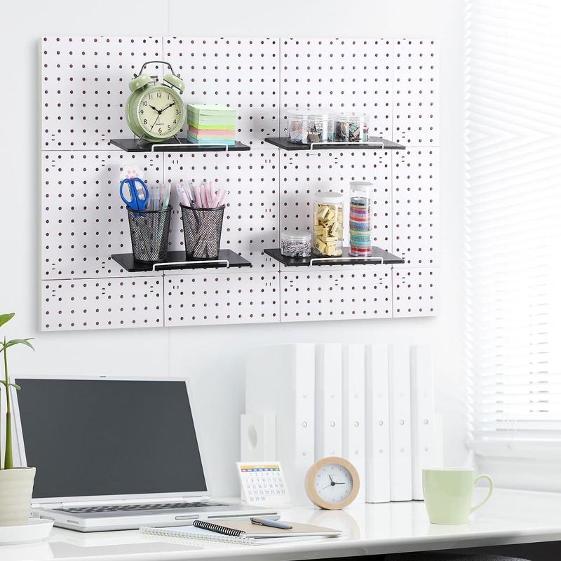 Wonderjune 4 Pcs Wooden Pegboard Shelves with Metal Pegboard Shelf