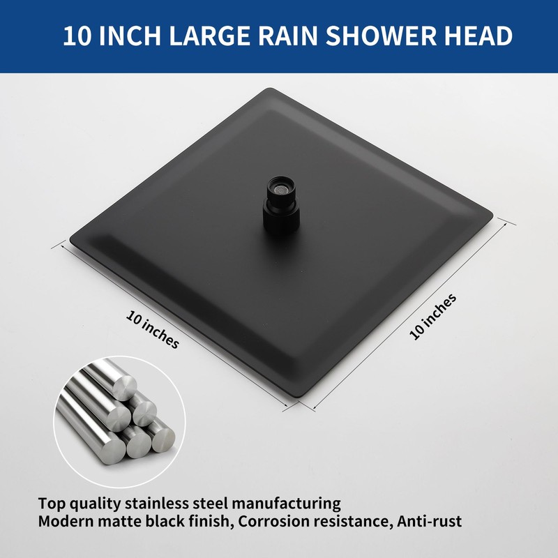 Rain Shower Head 10'' High Pressure Square Rainfall Shower Head