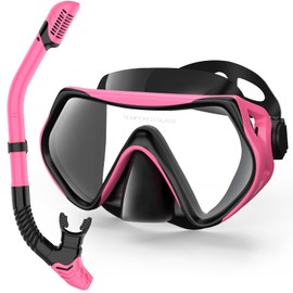 Snorkeling Gear for Adults, Dry-Top Snorkel Set Scuba Diving mask, 180°Panoramic Wide View Professional Snorkeling Gear Breathing Freely Snorkel Mask (Pink)