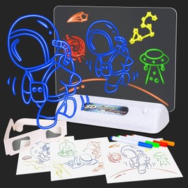Tablero de dibujo 3D, Impulsado por 4 pilas AAA(El paquete no contiene pilas),Tablero Mágico de luz LED,Tablero de dibujo transparente, pintura fluorescente, juguetes educativos para niños, niñas (20)