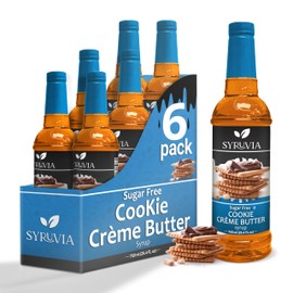 Sugar-Free Cookie Butter Syrup by Syruvia 6-Pack, 25.4 fl oz, Wholesale Coffee Syrup Shops, Cafes, Baristas, Bistros, & Beverage Bars, Bulk Kosher & Gluten-Free
