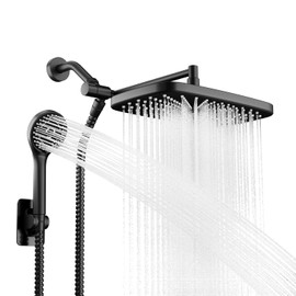 Wide Rain Shower Head With 5 Modes Handheld Showerheads, High Pressure Showerhead Combo with Extension Arm for Bathroom Accessories, Adjustable Shower Head with Anti-Clog Nozzles (Black)