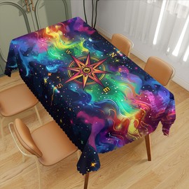 XYJFZL Compass Tie Dye Table Cloth Rectangle Tables Antique Fantasy Fairy Tale Polyester Tablecloth Kitchen Table Cover for Dining BBQ Picnic Coffee Table 52 x 70 Inch 4-6 Seats