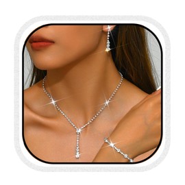 Unicra Silver Bridal Jewellery Sets Rhinestone Wedding Necklace and Earrings Bracelet Set Prom Formal Crystal Fashion Jewellery Set for Women and Brides, One size, Alloy Steel, No Gemstone