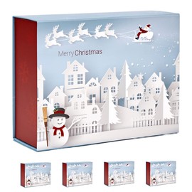 TAGGRA 5 Pack Premium Christmas Gift Box 12 x 9 x 4 inches with Magnetic lid closure – Large Luxury box Origami Blue Winter Snowscape theme ideal for Christmas Holiday Party, Gift Exchange, no gift