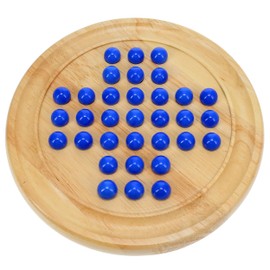WE Games Solid Wood Marble Solitaire Game, Blue Glass Marbles, Wooden, Table Games, Home Decor, Great for Living Room Decor, Birthday Gifts, Coffee Table Game