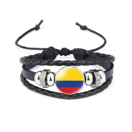 vmcoatdu Columbia Colombia National Flags Bangle Retro Alloy Leather Bracelet for National Flag Braided Rope Bracelet Bangle (Columbia)