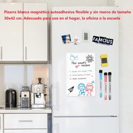 Pizarrón Blanco para Refrigerador, A3 Magnético de Pizarra iman Flexible de Nevera con 3 Plumones y Borrador para notas y recordatorios Diario, Grande Tablero Drywipe en blanco (17x 12 inch/ 42x 30cm)